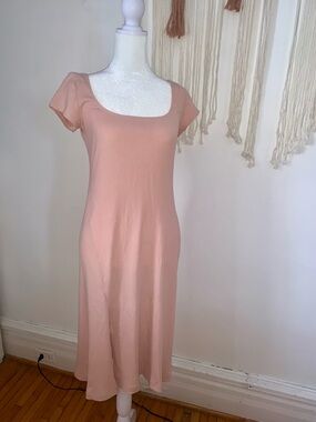 Reformation Women’s Square Neck Ribbed Midi Dress in Dusty Pink